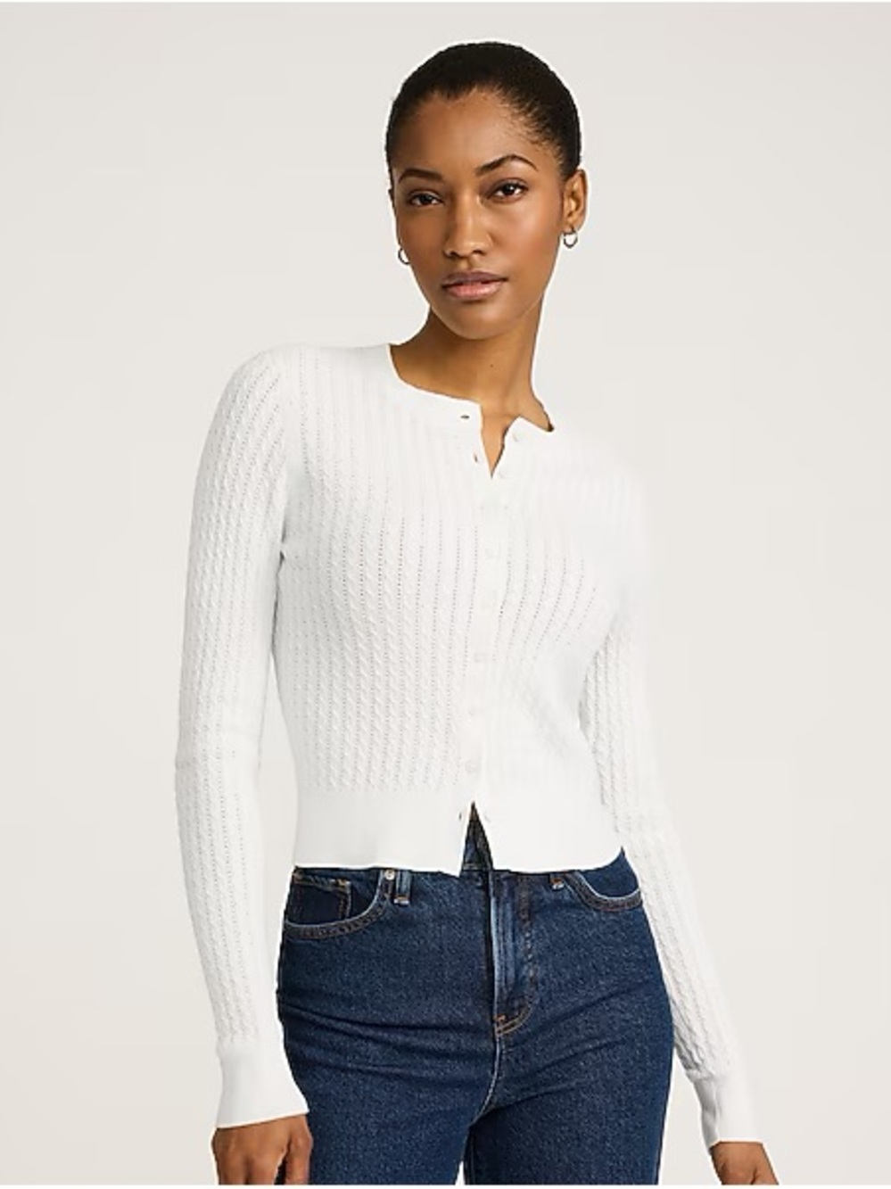 Express Airy Soft Cable Knit Crew Neck Cardigan NWT Small White